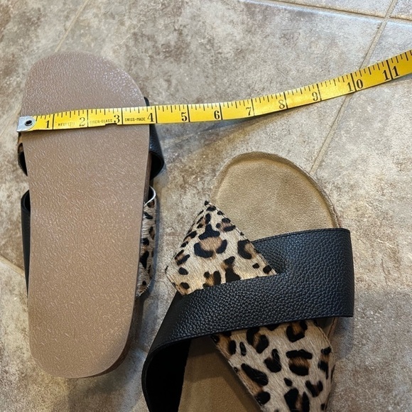 🆕 Max & Drew Amy leopard leather calf hair slip on sandals black brown - Picture 6 of 12